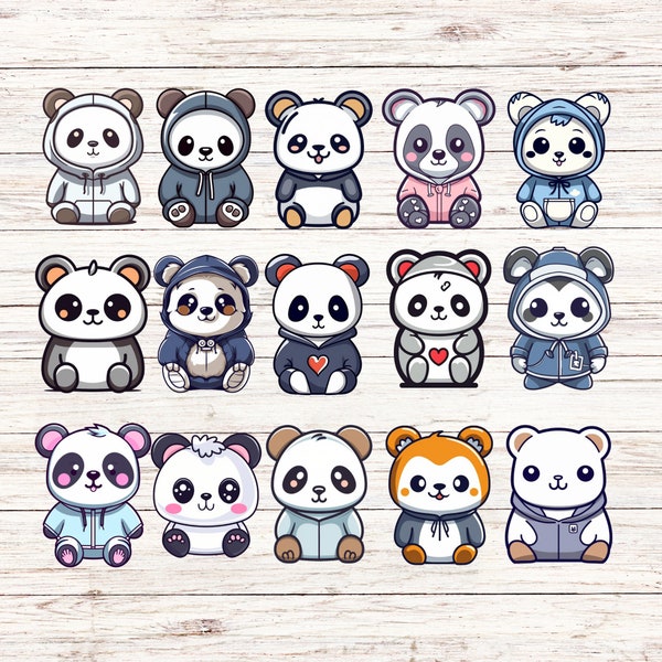 Ensemble d'autocollants mignons panda - Lot de 15 autocollants animaux kawaii pour scrapbooking, Bullet Journals, agenda, bouteilles d'eau, ordinateurs portables et travaux manuels