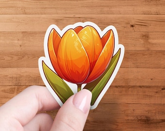Bright Orange Tulip Sticker Pack, 1 Inch Flower Stickers, Tulip Decoration, Floral Stickers for Crafting, Gardening Journal Stickers
