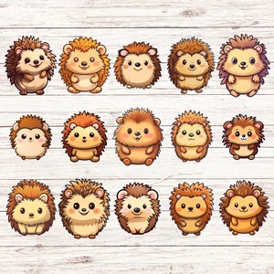 Pacote de 15 adesivos de ouriço Kawaii: conjunto de adesivos de animais fofos para scrapbooking, diário, artesanato, projetos DIY, planejadores e criação de cartões