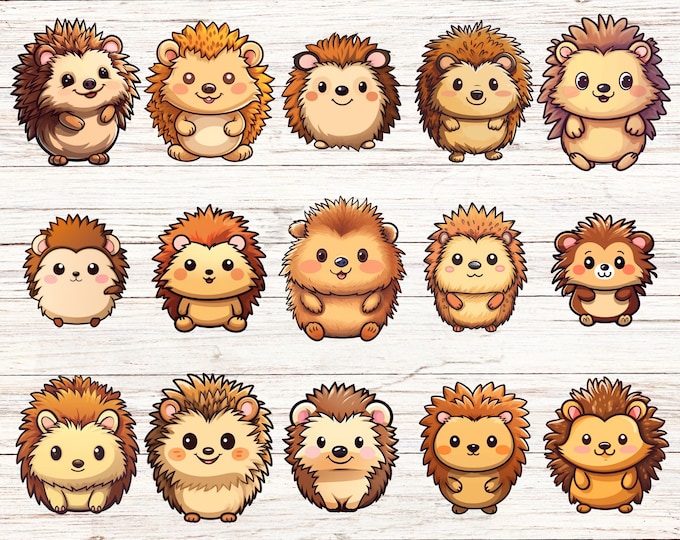 15-Pack Kawaii Hedgehog Stickers: Cute Animal Sticker Set for Scrapbooking, Journaling, Crafts, DIY Projects, Planners, and Card Making