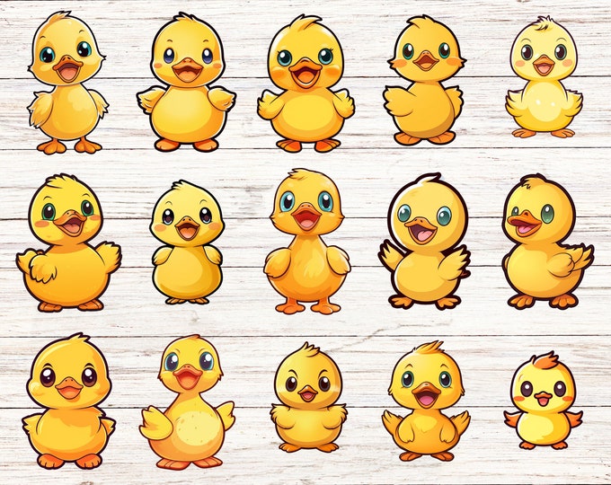15 Pack of Adorable Kawaii Duckling Stickers - Cute Animal Scrapbooking Supplies