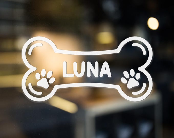 Personalized Dog-Bone Vinyl Decal Custom Pet Name Sticker for Car-Window Crate-Label Memorial-Gift Keepsake Design