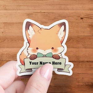 Customizable Cute Fox Sticker, Personalized Animal Sticker for Laptops, Water Bottles, Journals, Perfect Gift, Cute Animal Decal