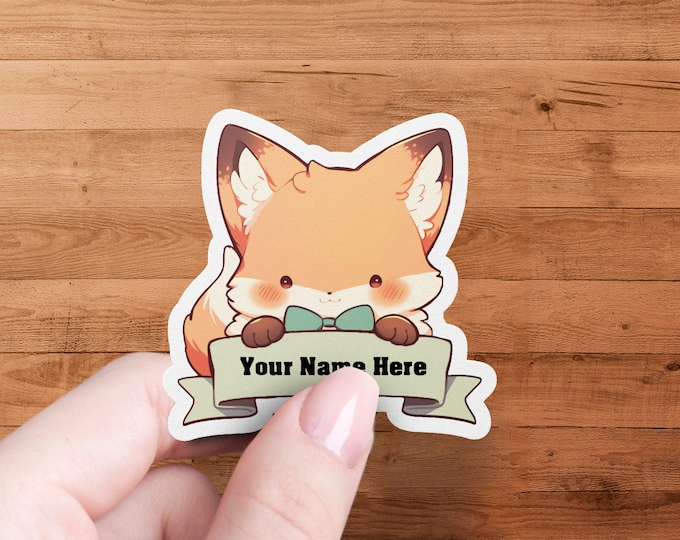 Customizable Cute Fox Sticker, Personalized Animal Sticker for Laptops, Water Bottles, Journals, Perfect Gift, Cute Animal Decal