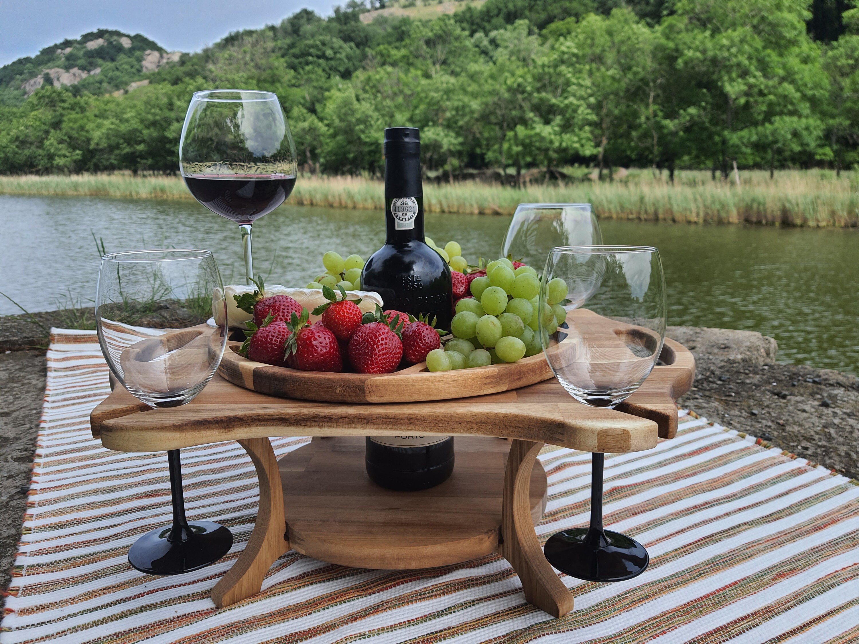 Caddie à Vin, Casier Bouteille de Vin et Support Verre, Porte-Vin Plateau Nourriture, Cadeau Pour Le