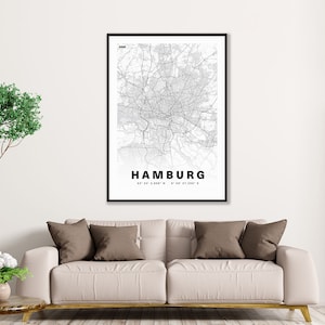 Premium Poster - Hamburg Stadtplan Karte - Versandkostenfrei | tombaenre®