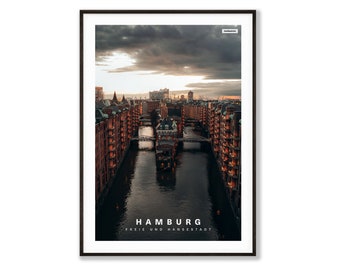 Hamburg Wasserschloss Poster | Speicherstadt Aerial Photo Print | Premium Fujifilm DP II Matte | With/Without Typography | Free Shipping