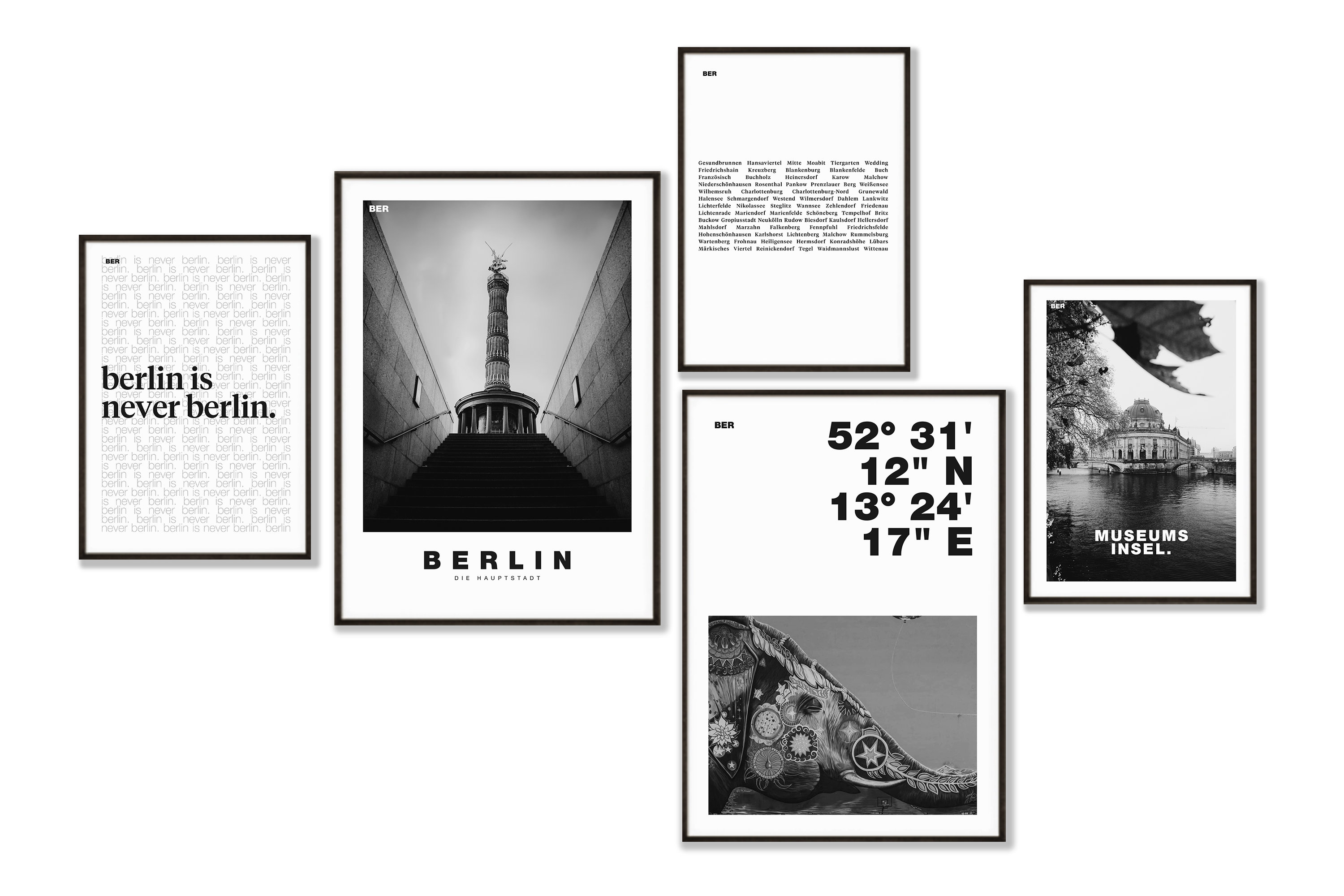 JUNOMI Poster Berlino Con Cornice – Formato DIN A4, Mappa Della Città, Design Scandinavo, Decorazione Da Parete