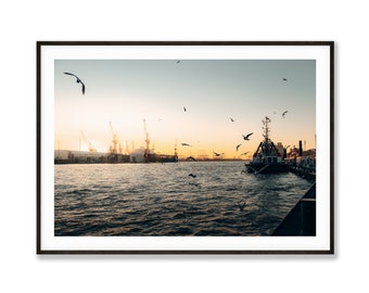 Hamburg Poster - Haven van Hamburg | Fotokunstmuurschildering, mat fotopapier | 5 maten, gratis verzending | tombaenre®