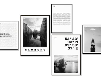 Hamburg Poster Set - Klassieke Hamburg 5-delige set | Fotokunst Muurdecoratie, Mat Fotopapier | 4 Formaatcombinaties, Gratis Verzending | tombaenre®