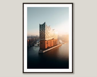 Pôster de Hamburgo - Elbphilharmonie | Arte fotográfica para parede, papel fotográfico fosco | 5 tamanhos, 4 layouts, frete grátis | tombaenre