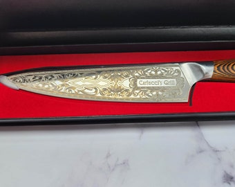 Ornate Custom Etched Chefs Knife / personalized knife / kitchen knife / 8" knife