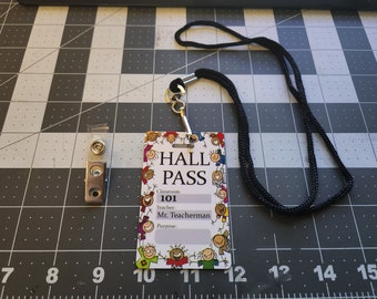 Hall Pass with kids border lanyard clip on