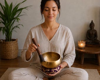 Hand Hammered Tibetan Singing Bowl Set for Meditation, Yoga, Sound Healing (6 Inches)
