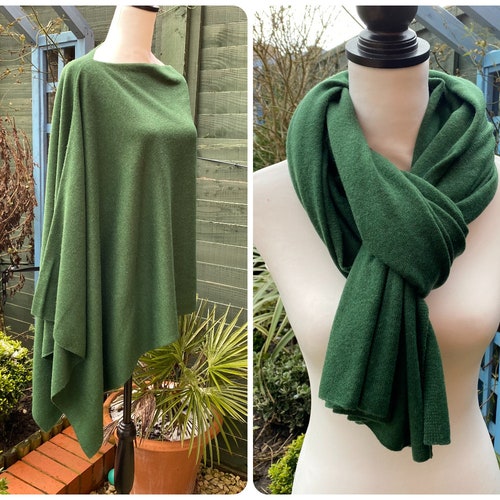 Olive Colour - Wrap Soft & Warm Cashmere Poncho scarf Handmade in Nepal outlet Soft Poncho / Scarf