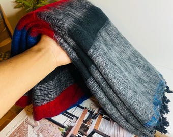 Hand-Loomed Yak Wool Blend Blanket: Nepal Travel Throw Home accessories gift Goya/camping warp k54