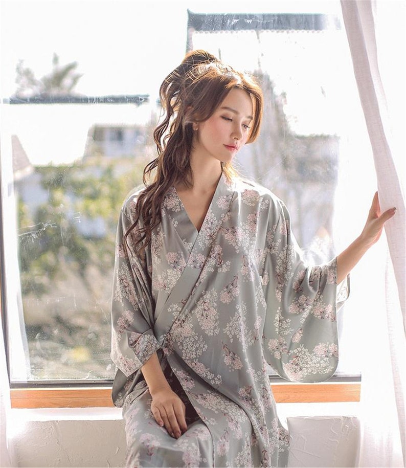 Japanese Style Kimono Pajamas Antique Yukata Silk Satin Sleep Etsy