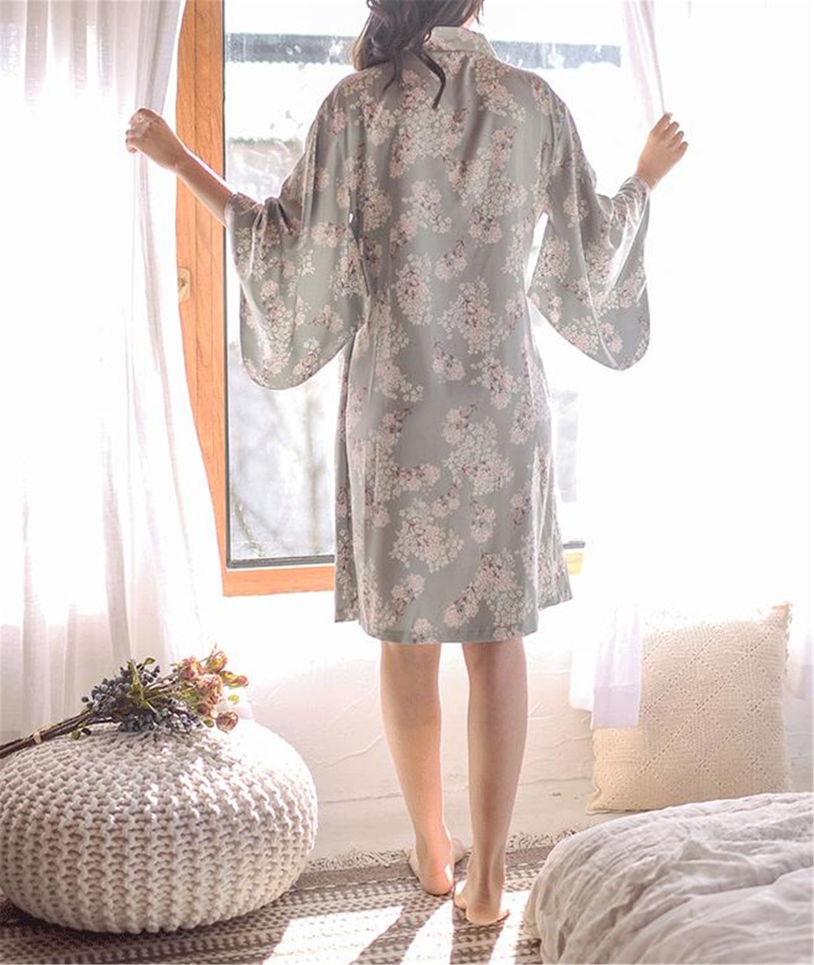 Japanese Style Kimono Pajamas Antique Yukata Silk Satin Sleep Etsy