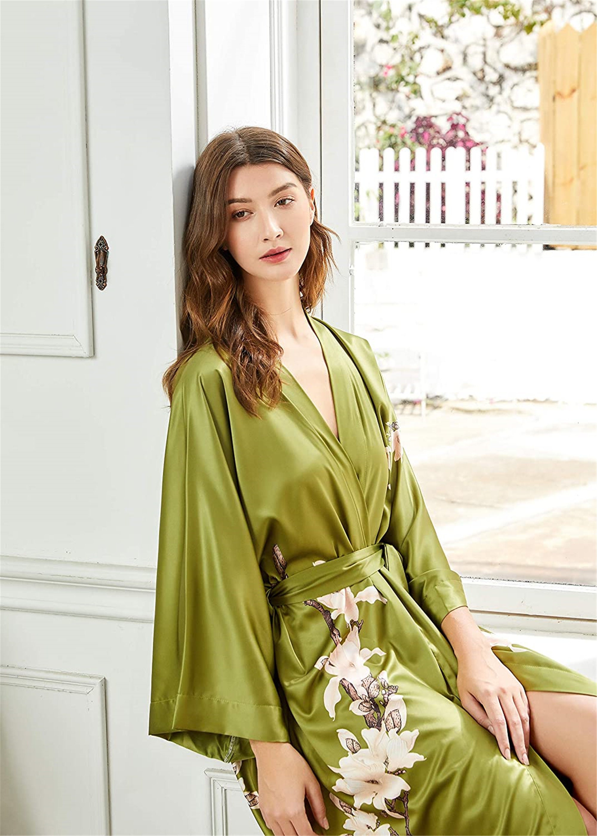 Robe Cover up Long Floral Satin Sleepwear Silky Bathrobe Etsy