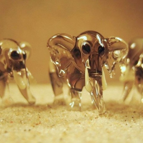 Elephant (brown) - glass animal, size approx. 20 mm, price for 1 piece, made in Czech Republic (n.173)