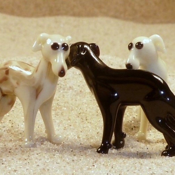 Greyhound - light / brindle / black, glass animal, size approx. 25 mm, price for 1 piece, made in Czech Republic, quality handwork