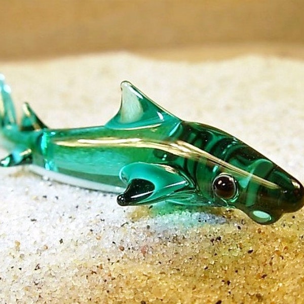 Blue shark - glass animal / figurine, size approx. 37x12x10 mm, price for 1 piece, made in Czech Republic, quality handwork (n.182)