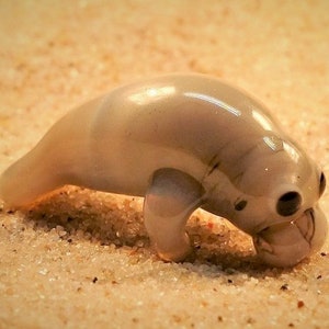 Manatee - sea cow - glass animal / figurine, size approx. 25 mm, price for 1 piece, made in Czech Republic, quality handwork (n.138)