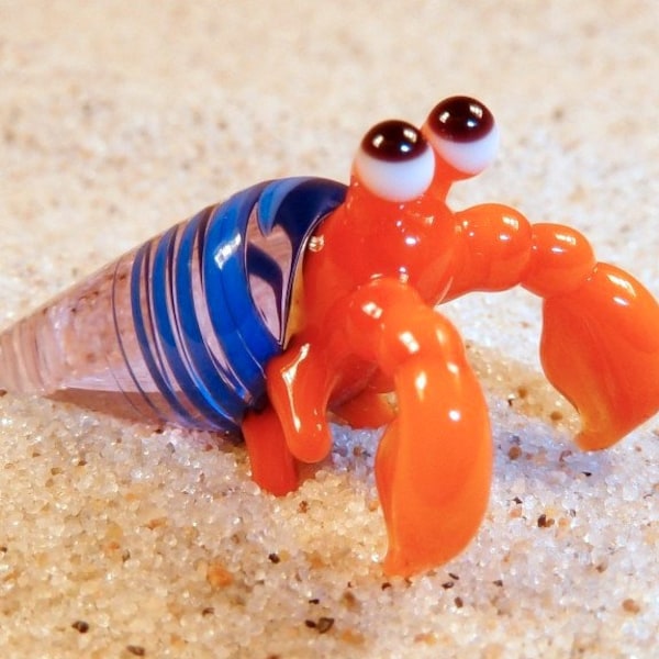 Hermit crab, orange-blue, glass animal / figurine, size approx. 25 mm, price for 1 piece, made in Czech Republic, quality handwork (n. 128)