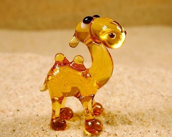 Bactrian camel - glass animal / figurine, size approx. 22x14x10 mm, price for 1 piece, made in Czech Republic, quality handwork (n.169)