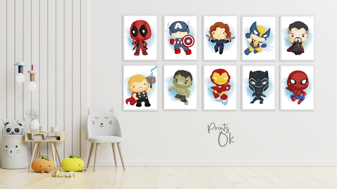 Set 10 Avengers Nursery Prints, Marvel Character Avengers, Superhero ...