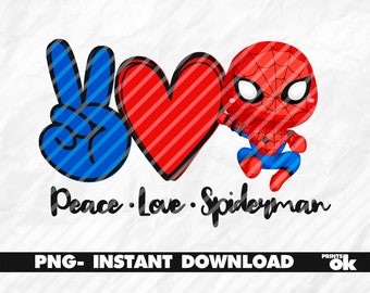 Peace love Spiderman PNG, peace love sublimation spiderman, peace transfer avengers, peace avengers printable, kids sublimation