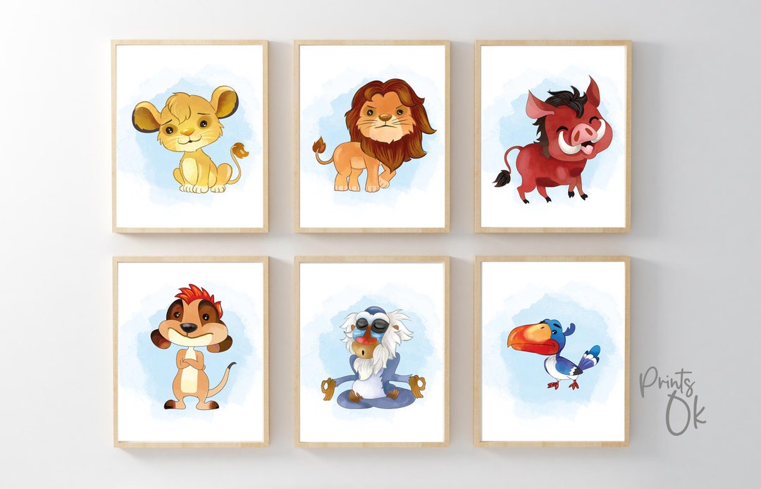 Set 6 the Lion King Nursery Wall Art, Nursery Printable Kids Room, the
