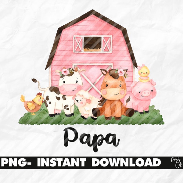 Pink Farm animals  PNG for Sublimation, Papa Farm Design Printable, PNG sublimation, sublimation for girl, Pink Farm Printable, Farm Party