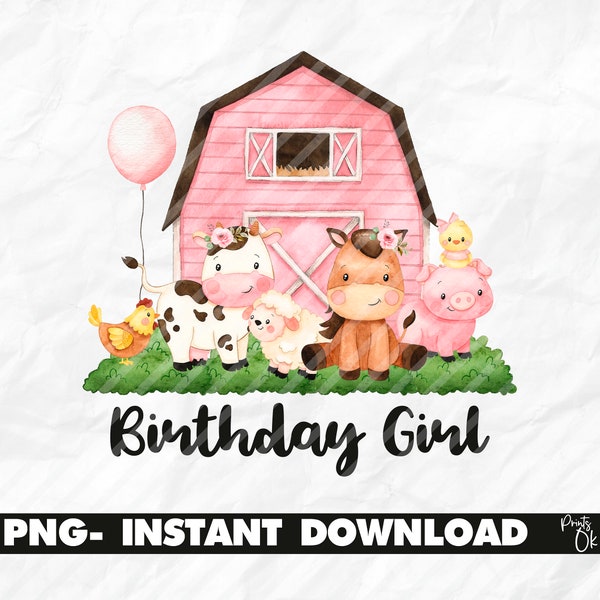 Farm Birthday Girl Design, Printable Birthday Girl PNG, Farm Sublimation, Farm Animal Birthday Party, Designs Baby Clothes, Pink Farm