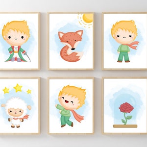 Set 6 el principito arte de la pared de la guardería, imprimibles de decoración de la habitación de los niños del príncipe, la habitación de los niños del principito, cartel del principito, príncipe