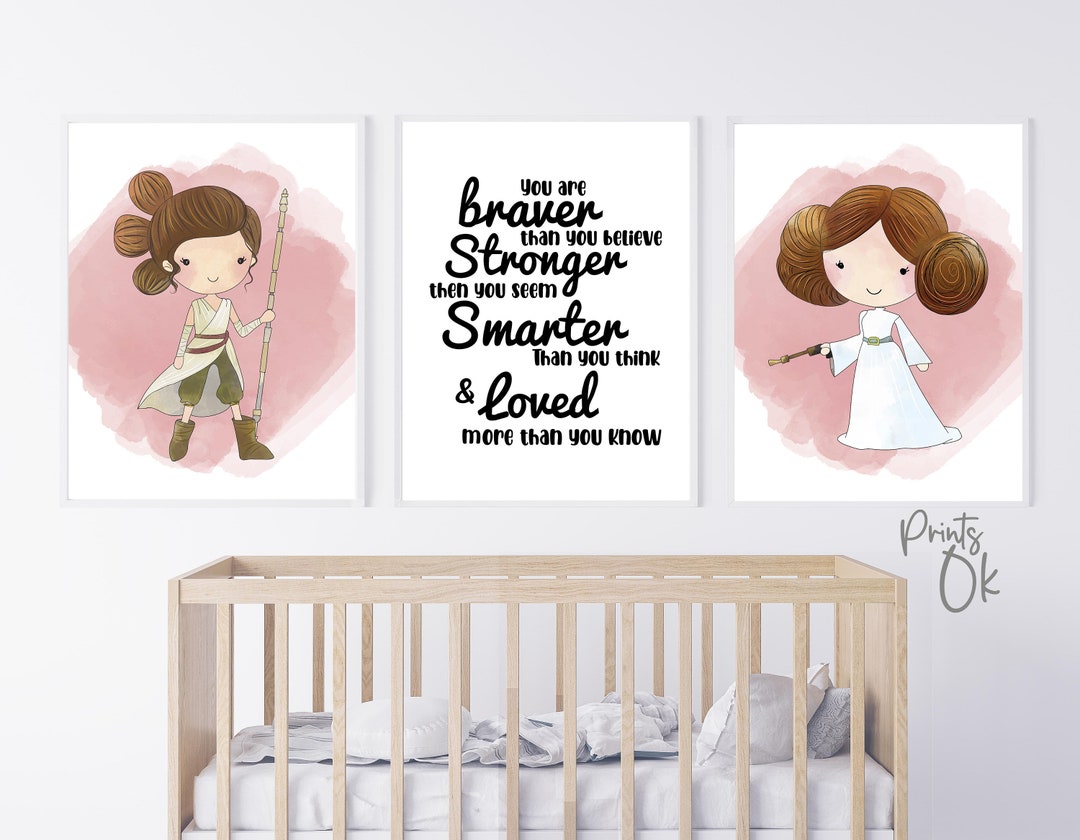 Set 3 Star Wars Nursery Wall Art, You Are Braver Prints, Girls Room