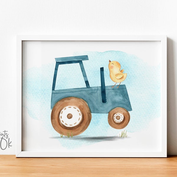 Tractor farm nursery decor, tractor nursery sign, tractor wall decall, watercolor tractor printable, farm kids room decor, play room prints