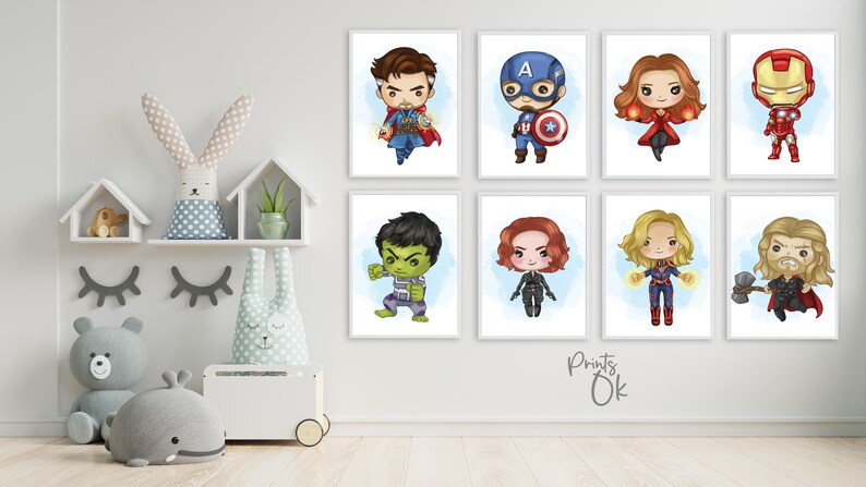 Set 8 Superhero Prints Marvel Nursery Wall Art Avengers - Etsy
