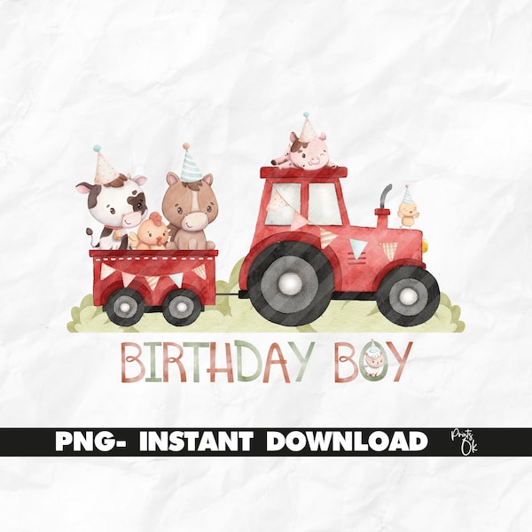 Birthday Boy Design, Printable Birthday Boy PNG, Farm Sublimation, Farm Animal Birthday Party, Designs Baby Clothes, Animals Farm Print