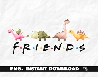 Dinosaurs Friends PNG, Watercolor Dinosaurs, Friends Sublimation, Dino Printable, DIno Party Decor, Watercolor Animals Design, Baby Dino