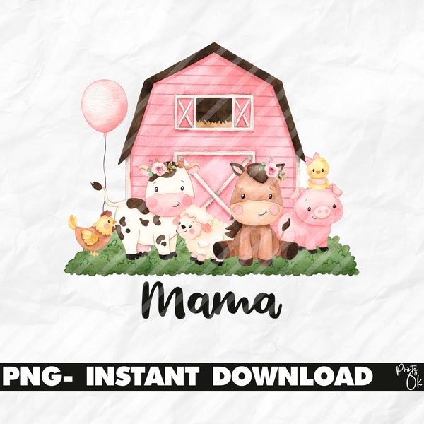 Pink Farm animals  PNG for Sublimation, Mama Farm Design Printable, PNG sublimation, sublimation for girl, Pink Farm Printable, Farm Party