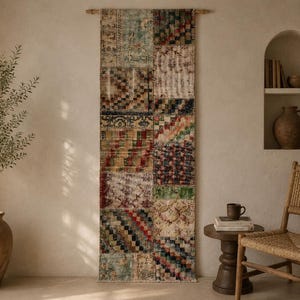 2x9 Vintage Patchwork Runner Rug, Sage Green Turkish Corridor Rug, Handmade Wool Cotton Carpet