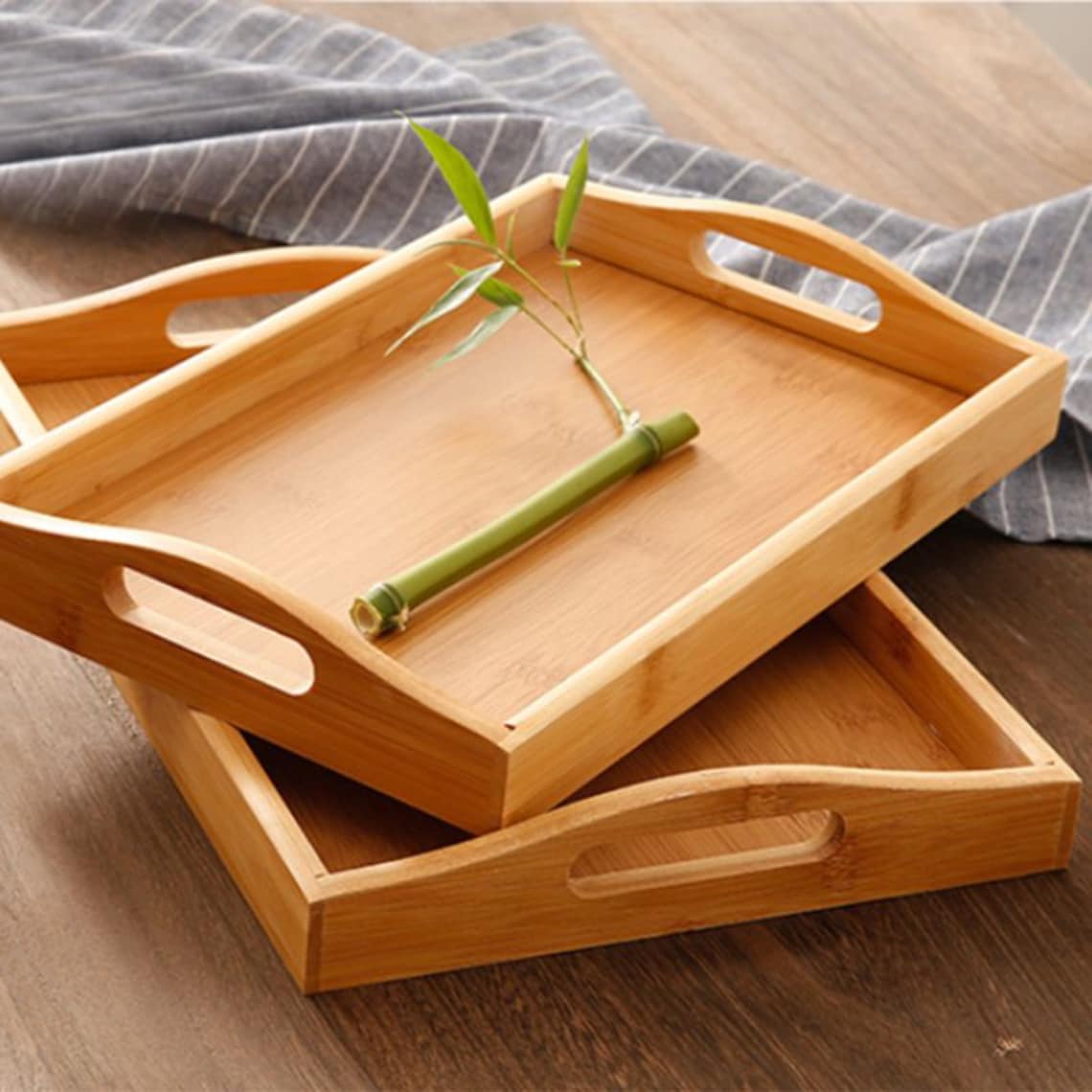 3 Bamboo Serving Trays Great For Dinner Trays Tea Tray Food Etsy
