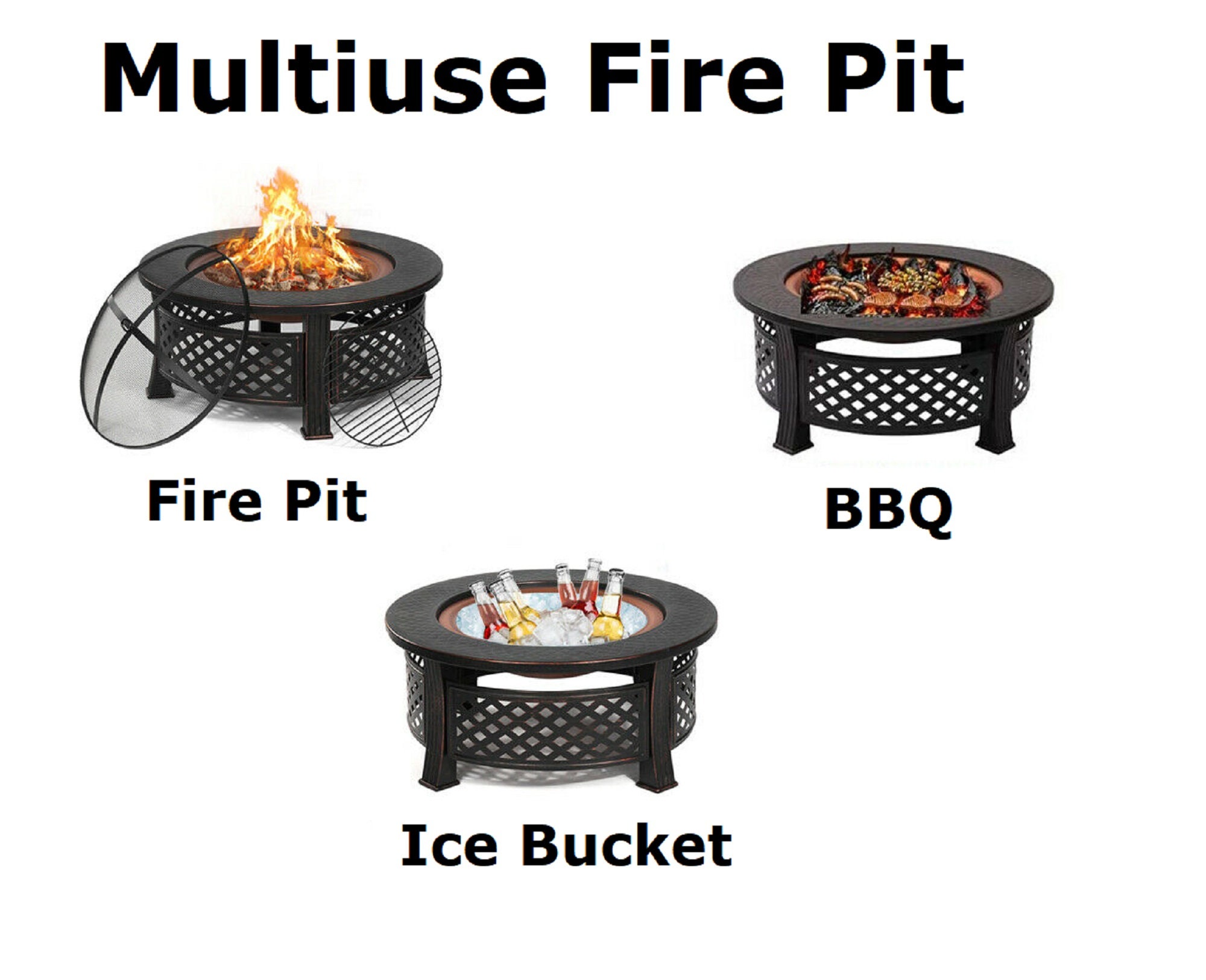 32'' Round Fire Pit BBQ Grill Heater Outdoor Garden Etsy