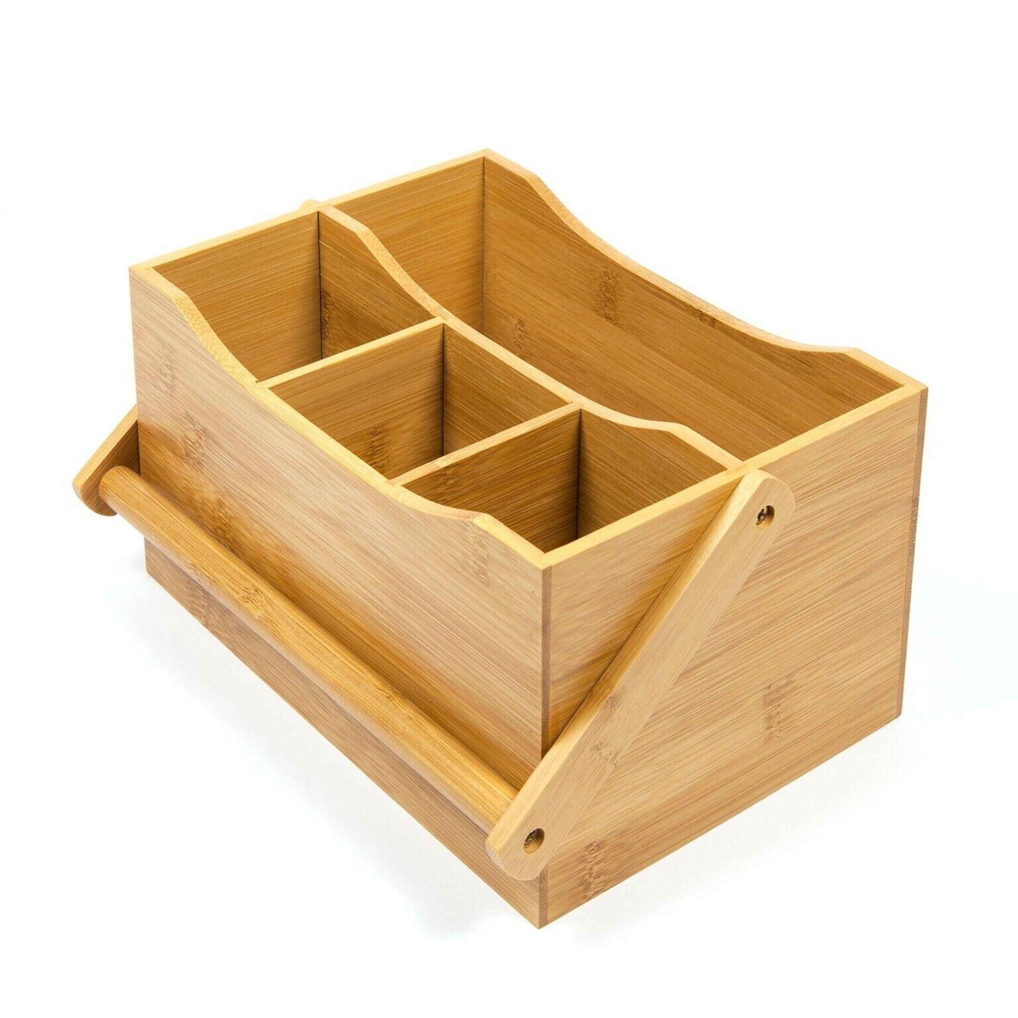 4 Compartments Bamboo Kitchen Cutlery Caddy Utensil Rack Etsy
