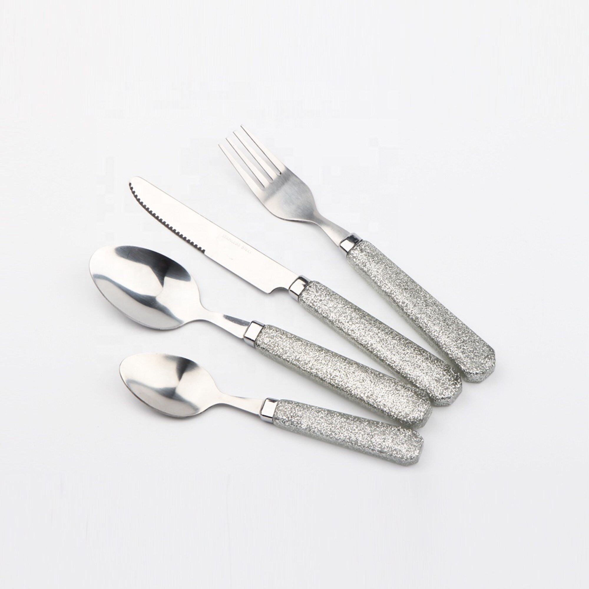 16 Pieces Silver Glitter Cutlery Set Etsy