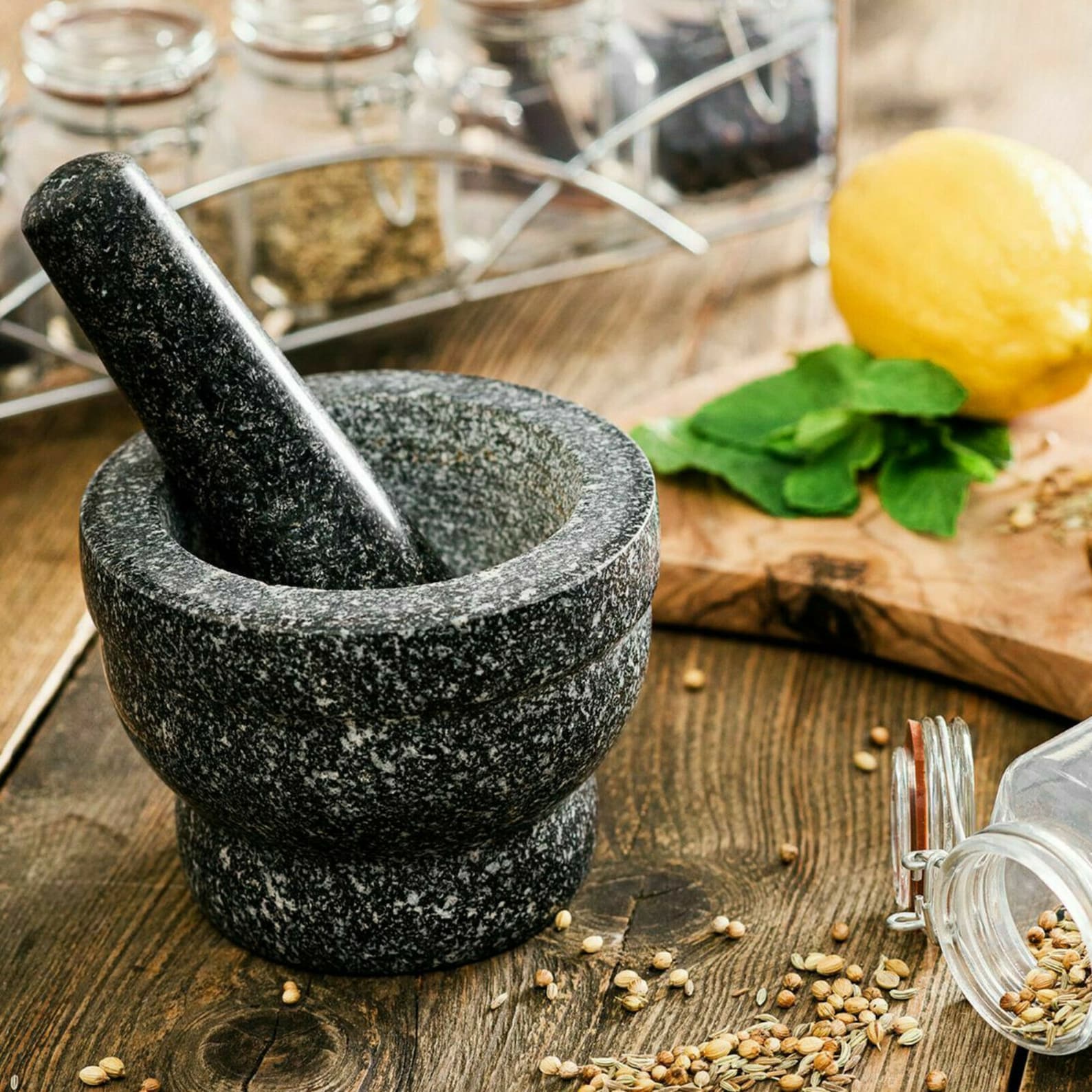 Large Granite Pestle And Mortar Spice Herb Crusher Grinder Etsy