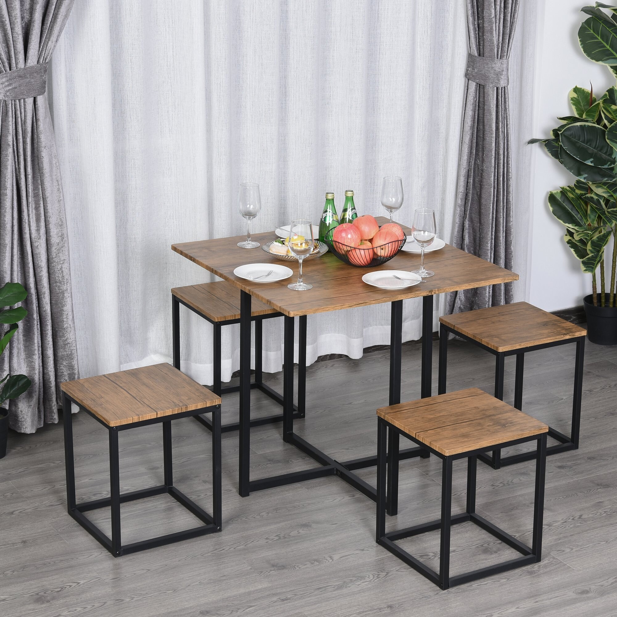 5Piece Dining Set Dining Table with 4 Stools Black/Brown Etsy