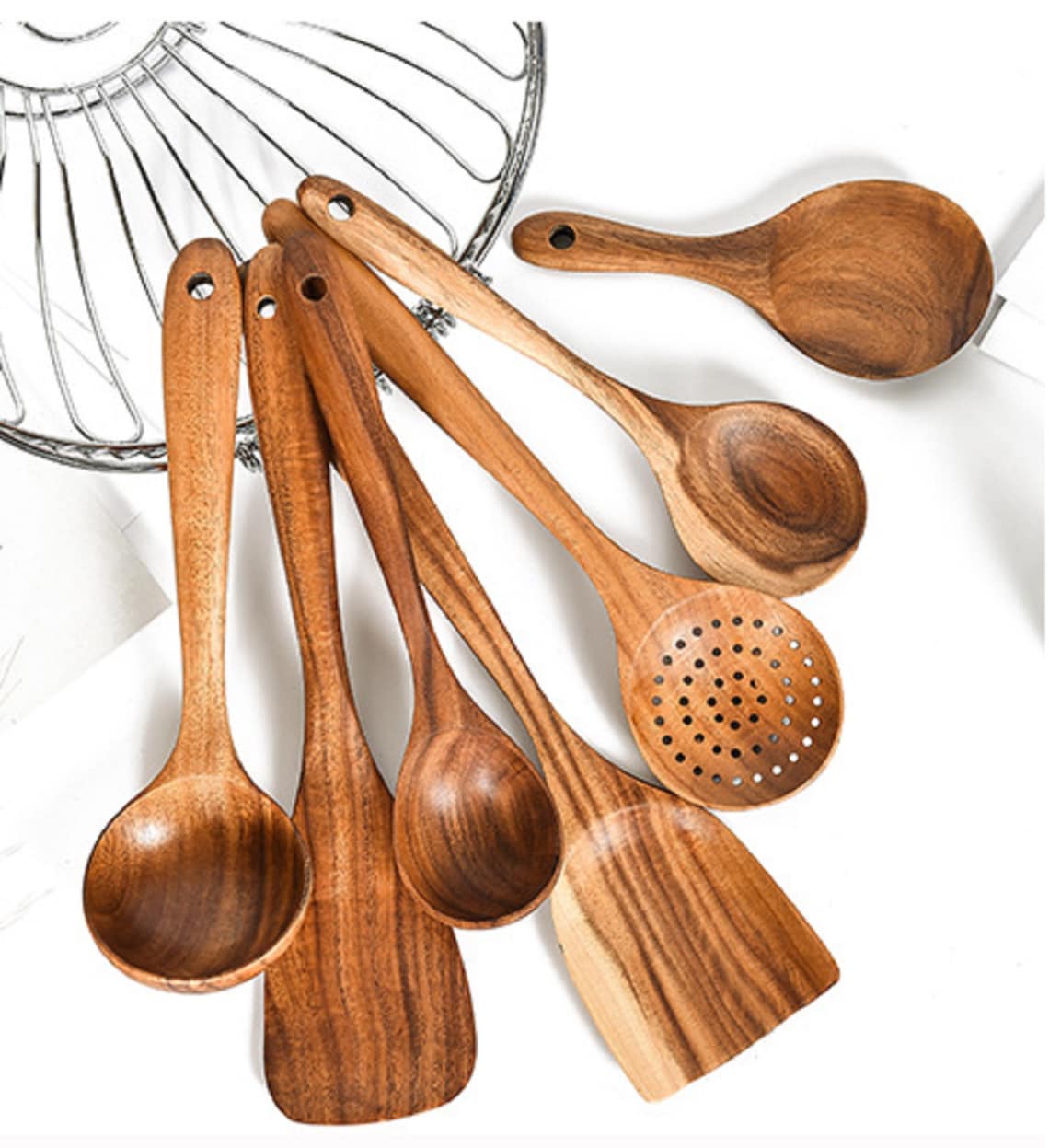 7 Teak Utensils Wooden Spoons for Cooking Reusable Wood Etsy
