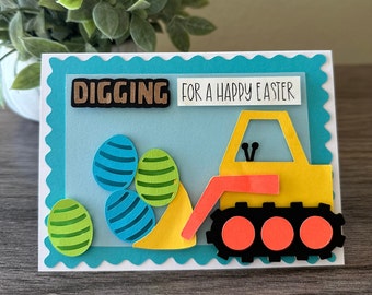 Easter Egg Truck Card for Kids | Boys Easter Egg Truck Card | Digging For a Happy Easter Handmade Digger Card for Kids